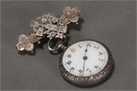 Victorian Sterling Silver Fob Watch Brooch,