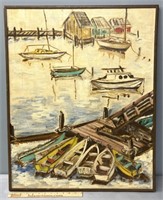 Fishing Boats at Dock Oil Painting on Canvas