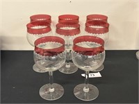 Midcentury Cranberry/Clear Wine Glasses