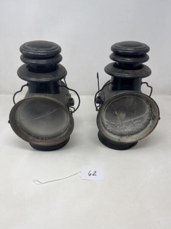 2 Antique Auto Lamps (Lenses Damaged)