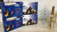 Christmas lights new in box & 2 toppers