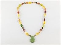 Large semi-precious stone and glass beaded necklac