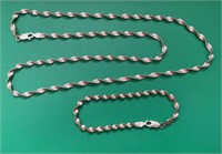 Sterling Sliver Rope Twist Necklace & Bracelet