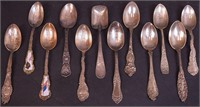Twelve souvenir spoons, ten marked sterling