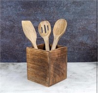 Mango wood utensil holder for countertop