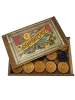 Draughtsmen Wooden Box with Original Checkers
