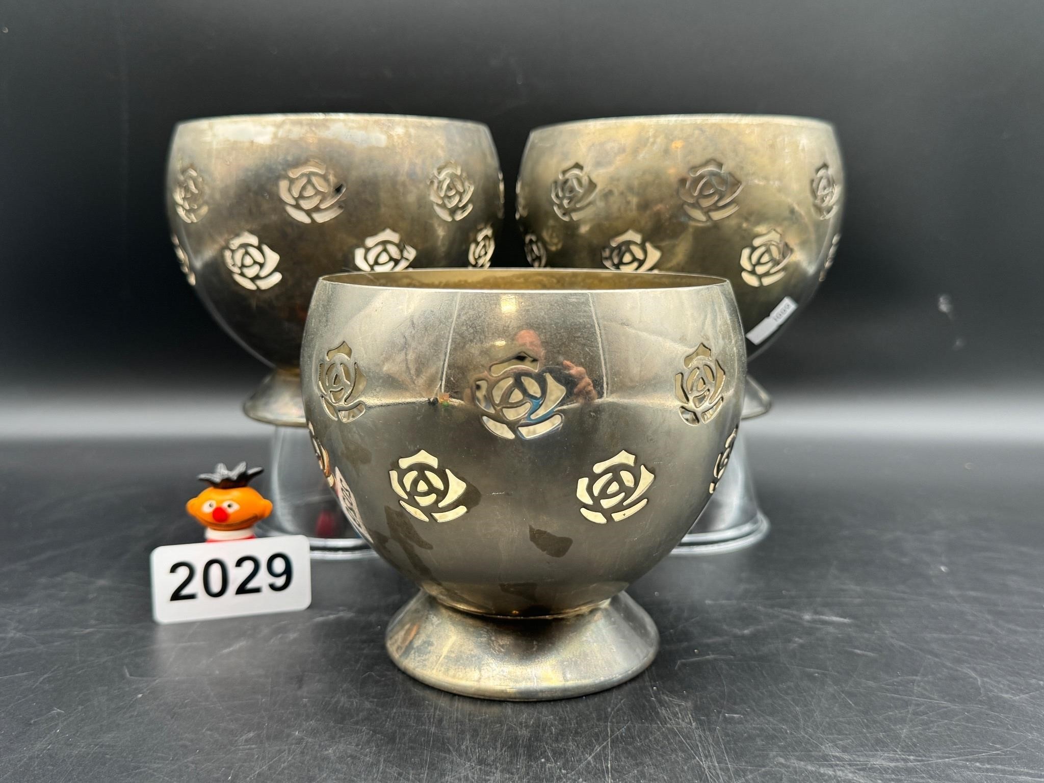 Set of 3 Silverplate rose cut Candle bowls