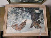 FRAMED PAINTING OF GROUSE ON A WINTER DAY