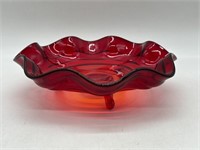 Vintage Ruby Red Footed Glass Bowl 7.5"
