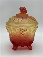 Vintage Ruby & Amber Footed Candy Dish with Lid