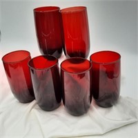 6 Vintage Anchor Hocking 5" Ruby Red Tumblers