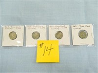 1867, 1868, (2) 1869 Three Cent Nickels
