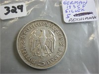 1935F German Silver Five Reichsmark Coin