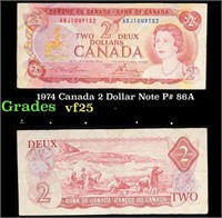 1974 Canada 2 Dollar Note P# 86A Grades vf+