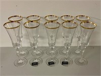 Set of 10 Mikasa Crystal Jamestown Gold Flutes