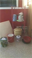 Assorted dishes, ice boxes, enamel ware, etc