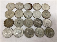 (20) 40% Silver Kennedy Half Dollars, 1965-69