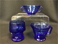 Cobalt Blue Cream and Sugar Dish and Goblet
