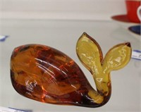 Amber Glass Whale Paperweight