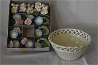 Floral Porcelain Napkin Rings and Basket Weave