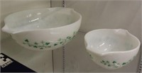 2 Green & White Pyrex Bowls