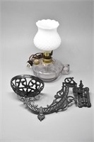 1881 Cast Iron Wall Lamp Holder & Electric Lamp