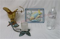 Brass Cup, Hummingbird Candle Holder & Fish Art