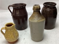 (4) VTG. POTTERY PITCHERS, J. DEVINE JUG & SMALL