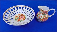 Vintage Schmidt Porcelain Bread Bowl & Pitcher