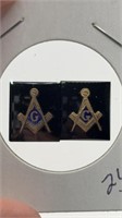 Pair of Black Onyx w/Gold (120k) Masonic Emblem
