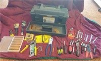 20" Grab n Go hard plastic tool box, drill bits,