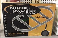 New in box Kitchen Essentials 18“ x 36“ pot rack.