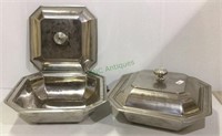 Matching pair of stainless steel covered serving