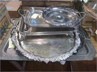 LARGE LOT OF SILVER PLATE TRAYS