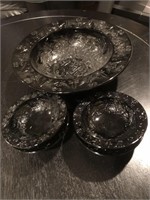 Black salad bowl and smaller bowls