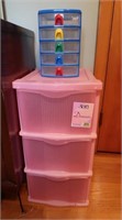 Plastic Bins w/Drawers(Pink-25"x12"x16"),7"x8"x10'