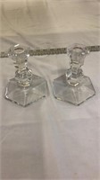 Signed Candle Holders Clear Glass