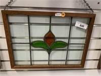 2 COLOR AND CLEAR FRAMED STAINED GLASS FLORAL