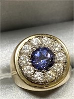 14KT Y/GOLD 3.89CT DIA/BLUE SAPPHIRE RING