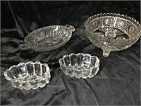 Crystal relish tray and bowl and 2 spoon rests