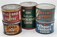 (N) 5 Empty Coffee Tin Cans