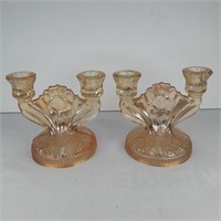 Vintage Carnival Glass Candlestick Holders