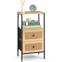 DOVAMY Rattan Nightstand with 2 Drawers, End Table