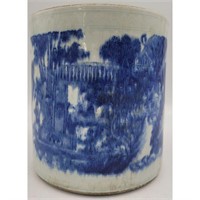 A Fine Chinese Blue And White Brush Pot With Land