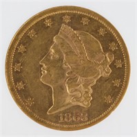 1863 Civil War Era Doub Eagle NGC AU55 $20 L. Head