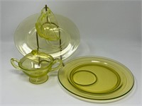 Vaseline Glass Coffee & Cake Cup & Plates