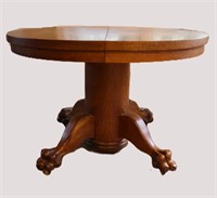 Tiger Oak Claw Foot Pedestal Dining Table