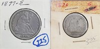1877-S Seated Liberty silver half + 1876 quarter