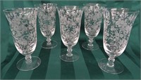 GORGEOUS 5 PC VINTAGE FOOTED CRYSTAL TUMBLERS