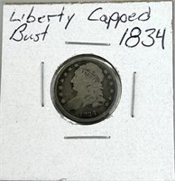 1834 Liberty Capped Bust Dime (89% Silver).